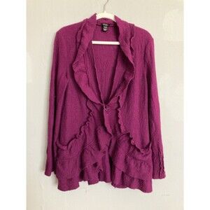Cupio Wool Viscose Cardigan Ruffle LARGE Art to Wear Magenta Pink